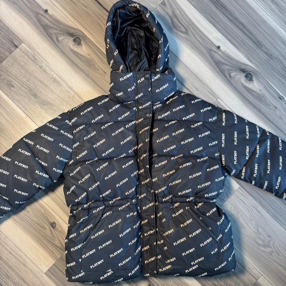 Playboy x Missguided black puffer jacket, size US 4